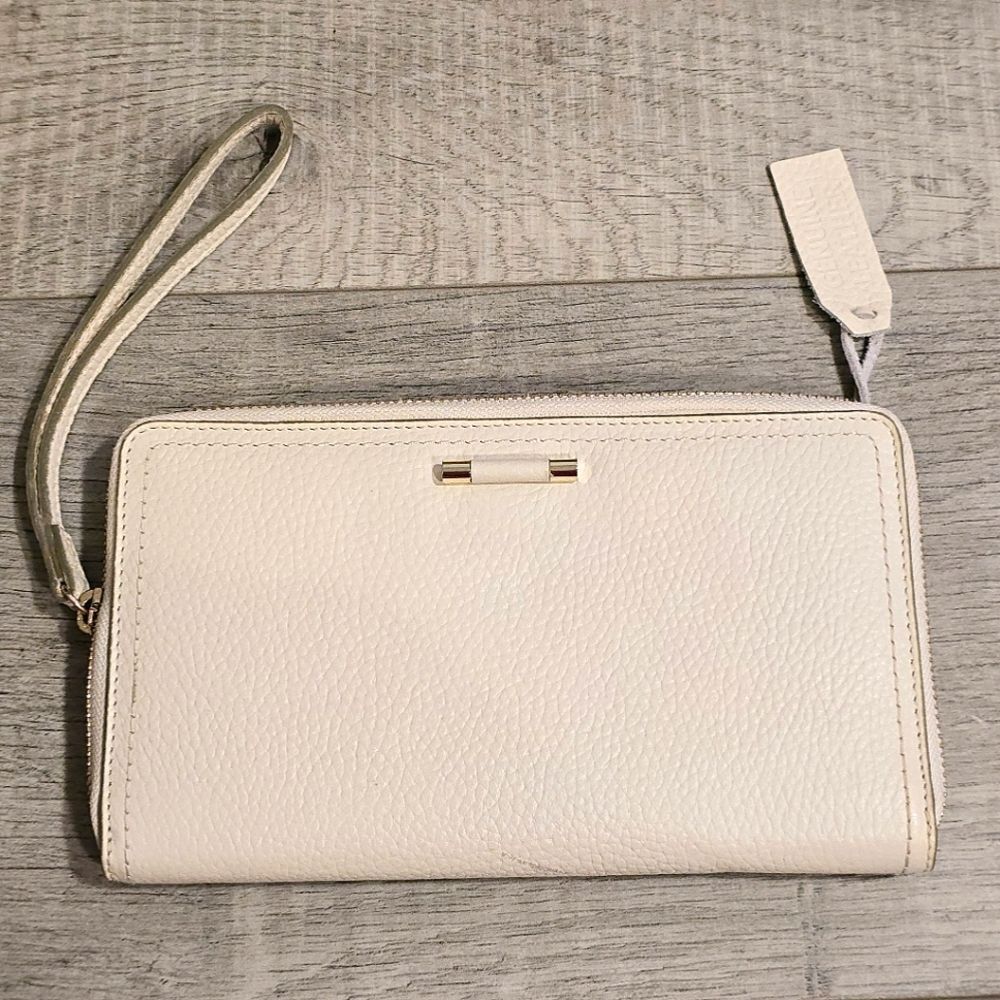 Genuine cream leather travel Wristlet wallet phone case